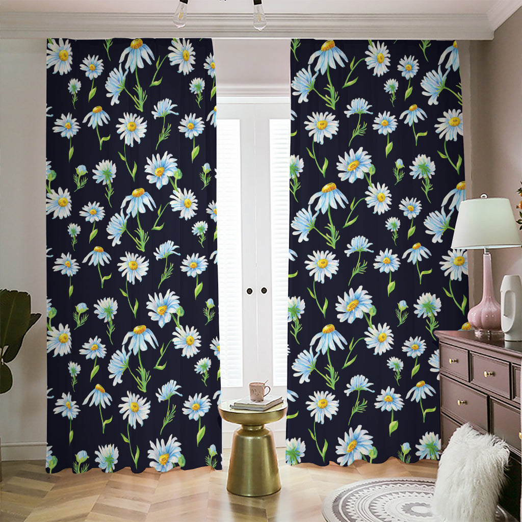 Watercolor Daisy Floral Pattern Print Blackout Pencil Pleat Curtains