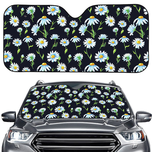 Watercolor Daisy Floral Pattern Print Car Windshield Sun Shade