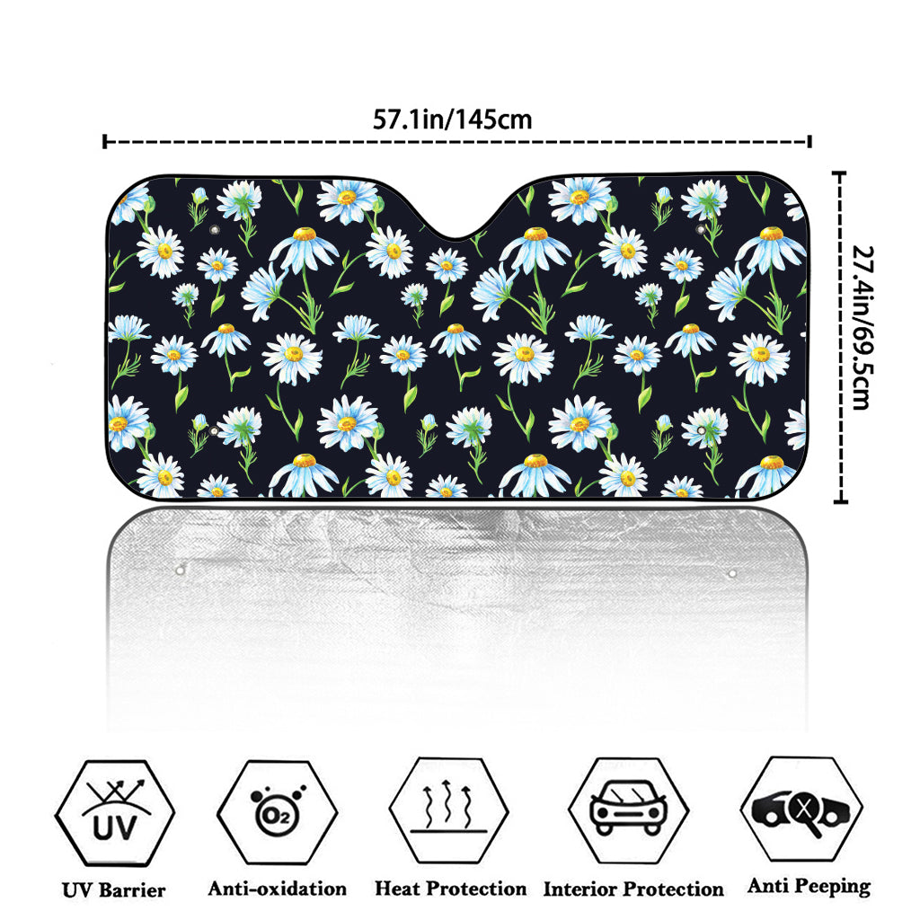 Watercolor Daisy Floral Pattern Print Car Windshield Sun Shade