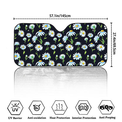 Watercolor Daisy Floral Pattern Print Car Windshield Sun Shade