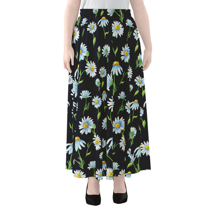 Watercolor Daisy Floral Pattern Print Chiffon Maxi Skirt