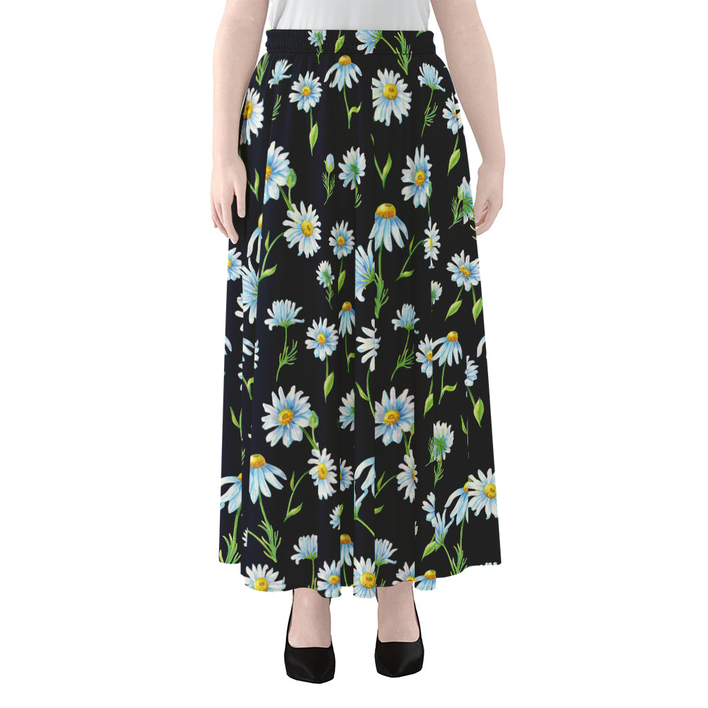 Watercolor Daisy Floral Pattern Print Chiffon Maxi Skirt