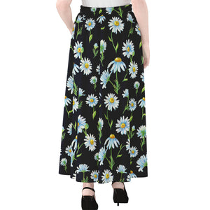 Watercolor Daisy Floral Pattern Print Chiffon Maxi Skirt