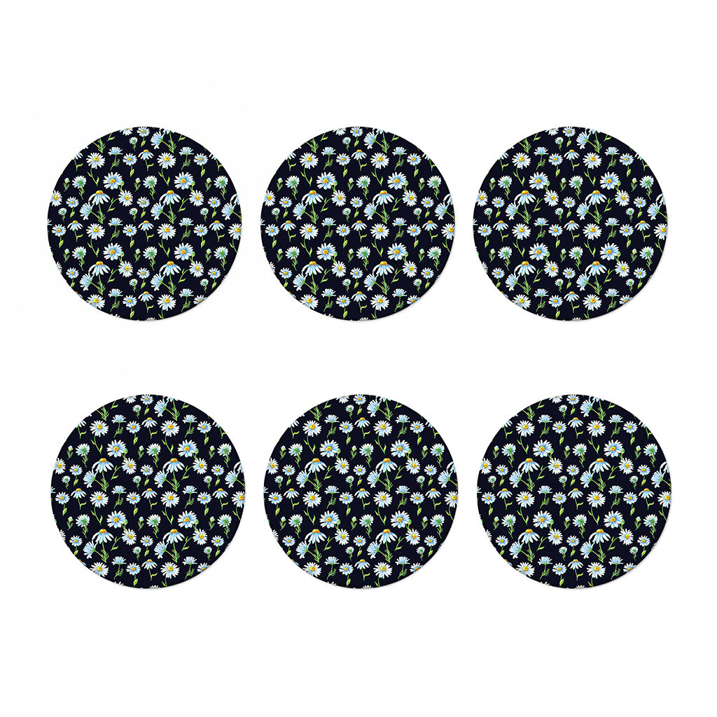 Watercolor Daisy Floral Pattern Print Coaster Set