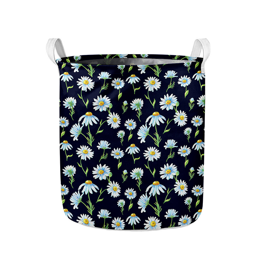 Watercolor Daisy Floral Pattern Print Collapsible Laundry Basket