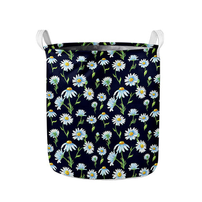 Watercolor Daisy Floral Pattern Print Collapsible Laundry Basket