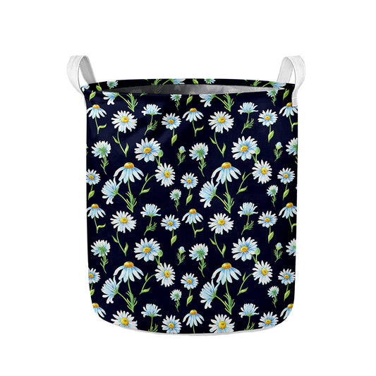 Watercolor Daisy Floral Pattern Print Collapsible Laundry Basket
