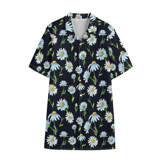 Watercolor Daisy Floral Pattern Print Cotton Hawaiian Shirt