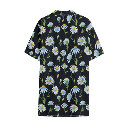 Watercolor Daisy Floral Pattern Print Cotton Hawaiian Shirt