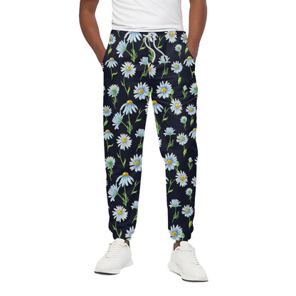 Watercolor Daisy Floral Pattern Print Cotton Pants