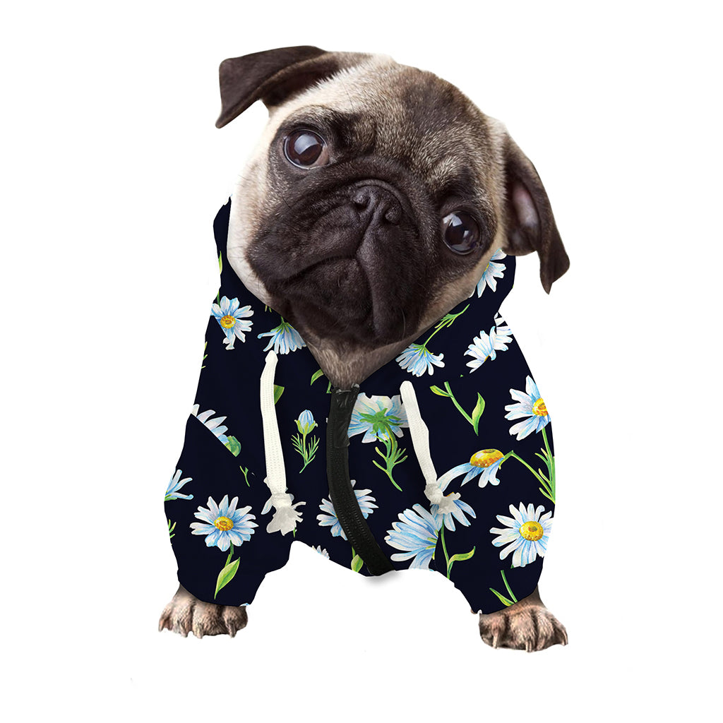 Watercolor Daisy Floral Pattern Print Dog Zip Up Hoodie
