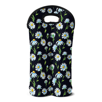 Watercolor Daisy Floral Pattern Print Double Neoprene Wine Tote