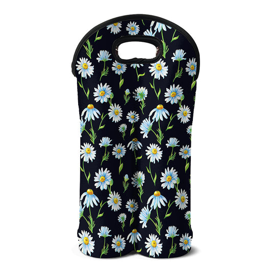 Watercolor Daisy Floral Pattern Print Double Neoprene Wine Tote