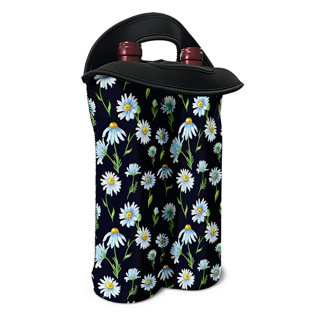 Watercolor Daisy Floral Pattern Print Double Neoprene Wine Tote