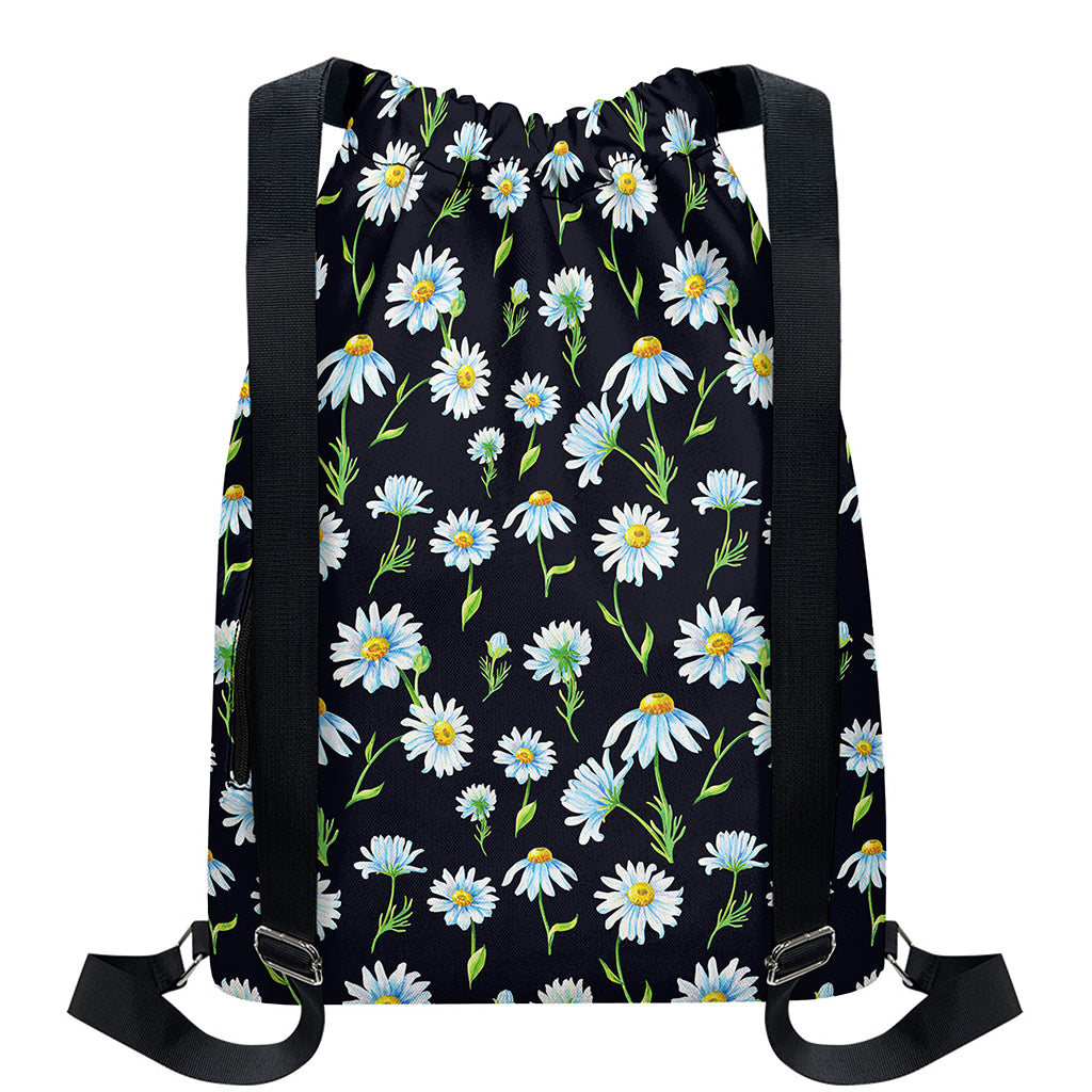 Watercolor Daisy Floral Pattern Print Drawstring Backpack