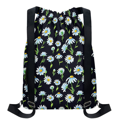 Watercolor Daisy Floral Pattern Print Drawstring Backpack