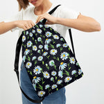 Watercolor Daisy Floral Pattern Print Drawstring Backpack