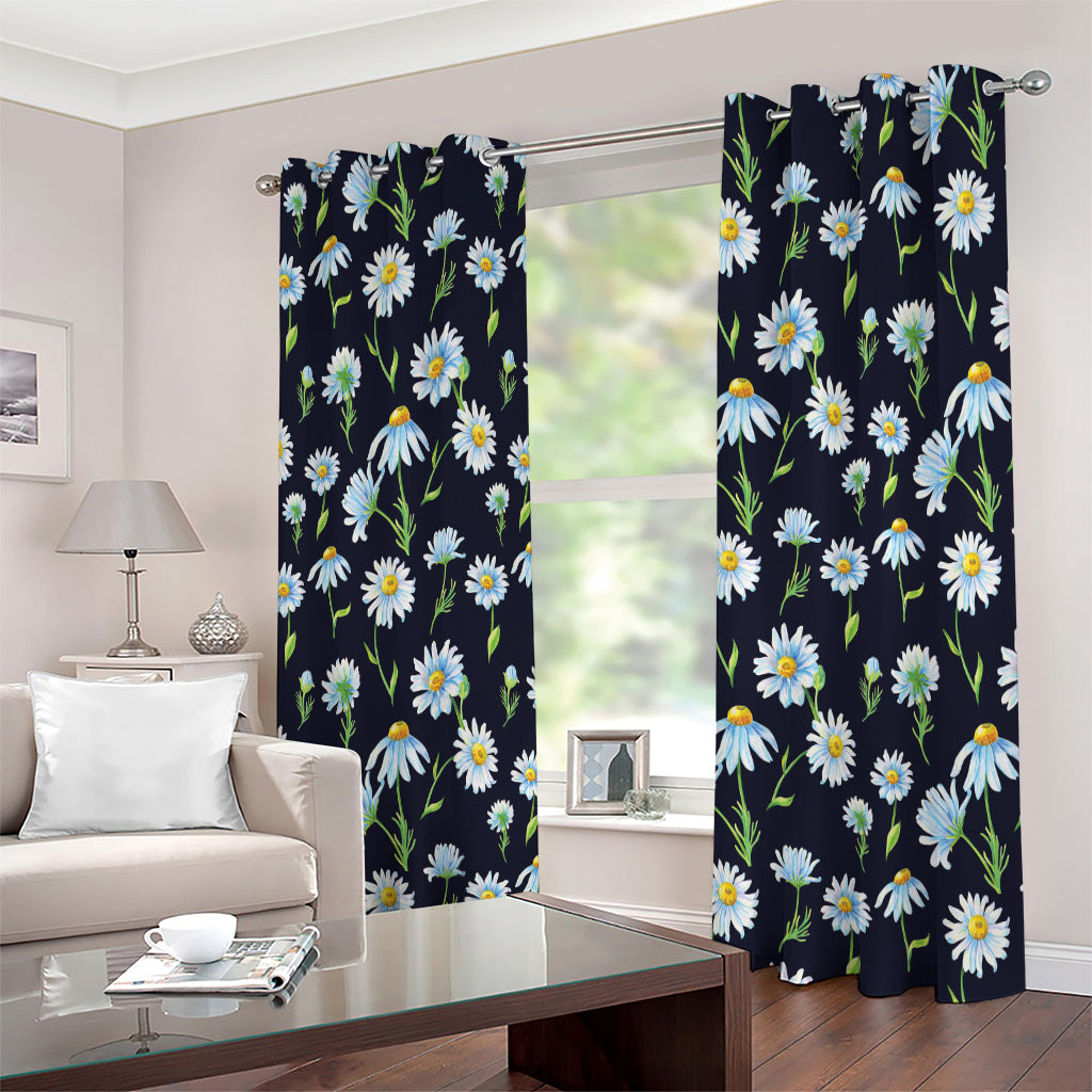 Watercolor Daisy Floral Pattern Print Extra Wide Grommet Curtains