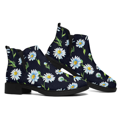 Watercolor Daisy Floral Pattern Print Flat Ankle Boots