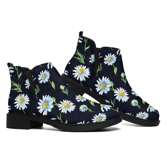 Watercolor Daisy Floral Pattern Print Flat Ankle Boots