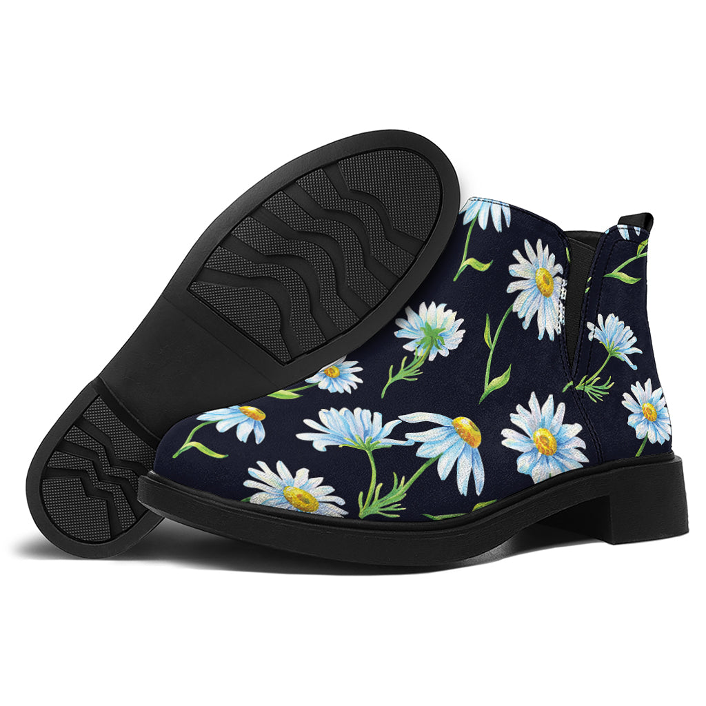 Watercolor Daisy Floral Pattern Print Flat Ankle Boots