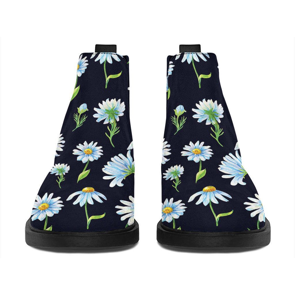 Watercolor Daisy Floral Pattern Print Flat Ankle Boots