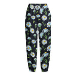 Watercolor Daisy Floral Pattern Print Fleece Lined Knit Pants