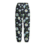 Watercolor Daisy Floral Pattern Print Fleece Lined Knit Pants