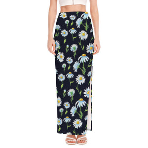 Watercolor Daisy Floral Pattern Print High Slit Maxi Skirt