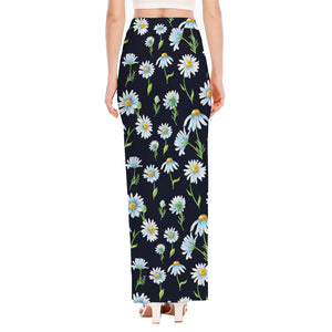 Watercolor Daisy Floral Pattern Print High Slit Maxi Skirt