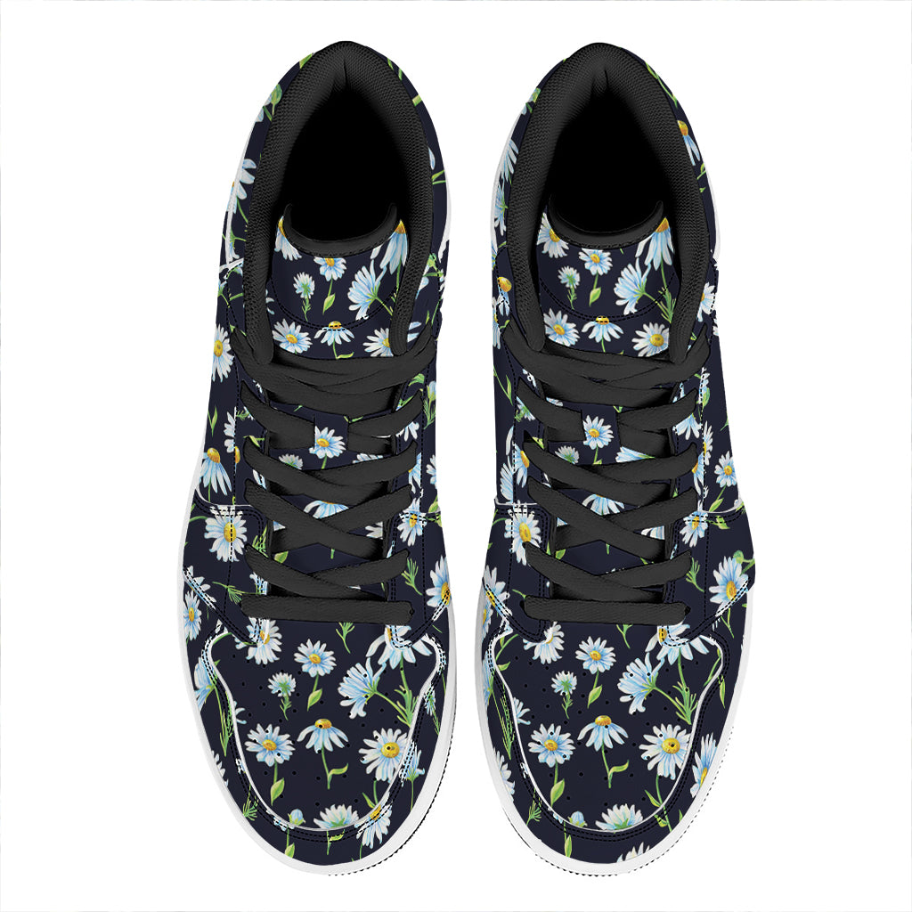 Watercolor Daisy Floral Pattern Print High Top Leather Sneakers