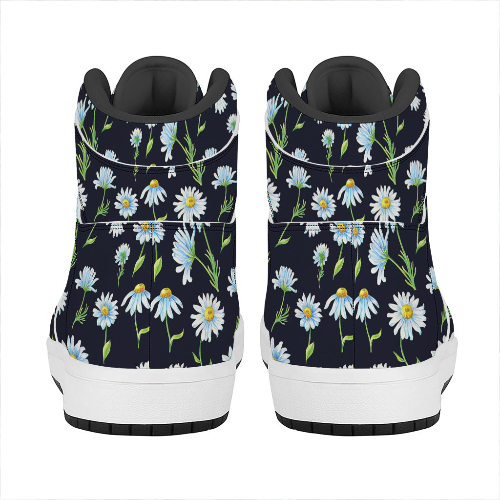 Watercolor Daisy Floral Pattern Print High Top Leather Sneakers