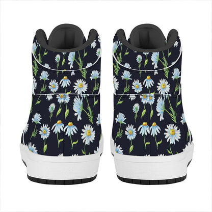 Watercolor Daisy Floral Pattern Print High Top Leather Sneakers