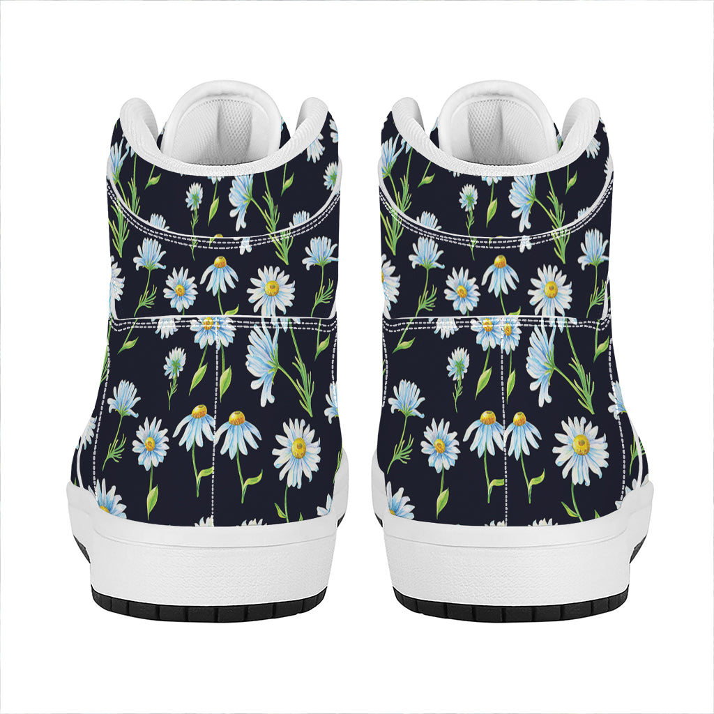 Watercolor Daisy Floral Pattern Print High Top Leather Sneakers