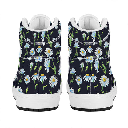 Watercolor Daisy Floral Pattern Print High Top Leather Sneakers