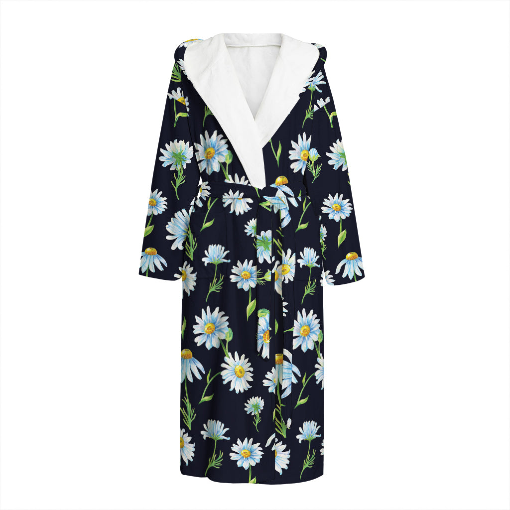 Watercolor Daisy Floral Pattern Print Hooded Bathrobe