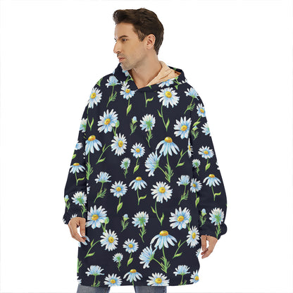 Watercolor Daisy Floral Pattern Print Hoodie Blanket
