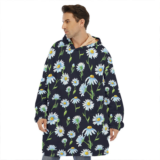 Watercolor Daisy Floral Pattern Print Hoodie Blanket