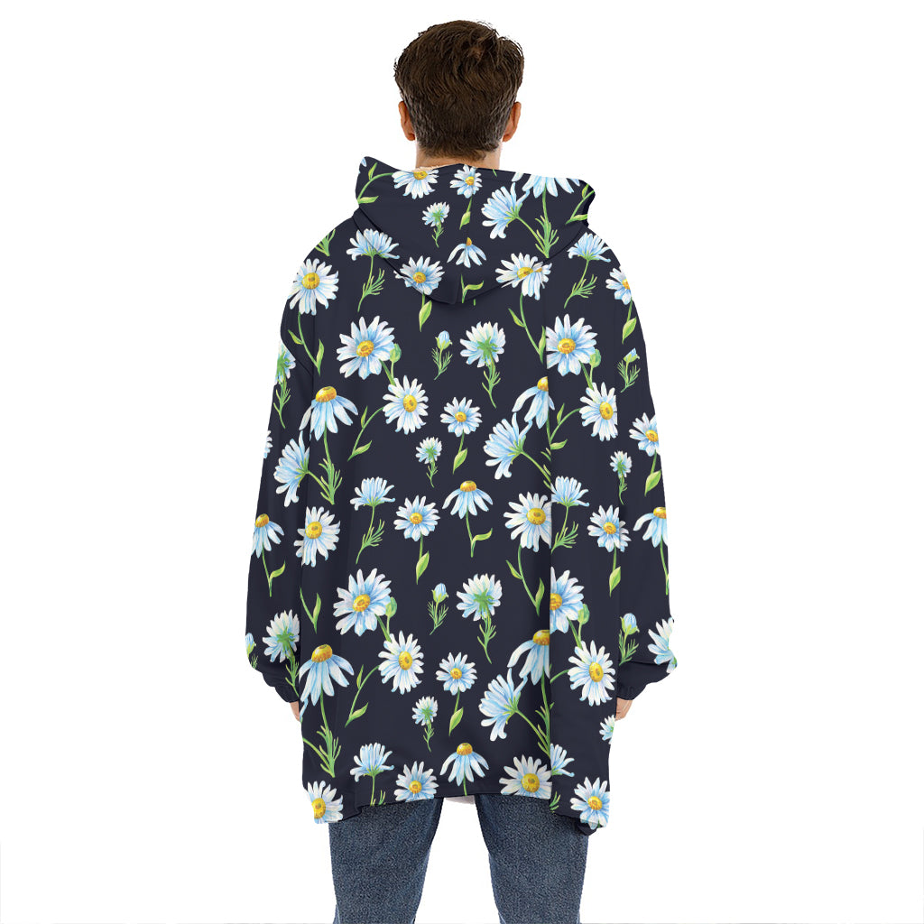 Watercolor Daisy Floral Pattern Print Hoodie Blanket