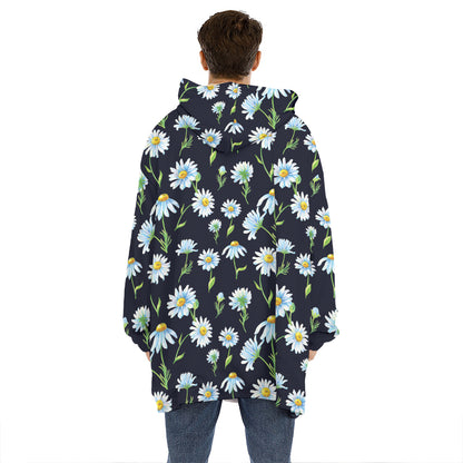 Watercolor Daisy Floral Pattern Print Hoodie Blanket
