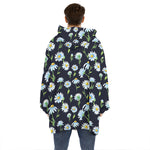 Watercolor Daisy Floral Pattern Print Hoodie Blanket