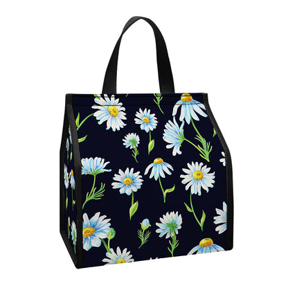 Watercolor Daisy Floral Pattern Print Insulated Lunch Tote
