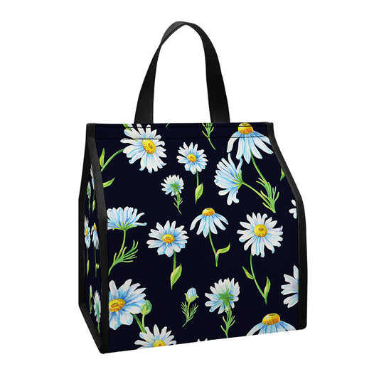 Watercolor Daisy Floral Pattern Print Insulated Lunch Tote