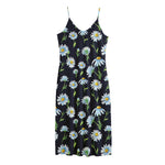 Watercolor Daisy Floral Pattern Print Jersey Midi Cami Dress