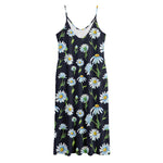 Watercolor Daisy Floral Pattern Print Jersey Midi Cami Dress