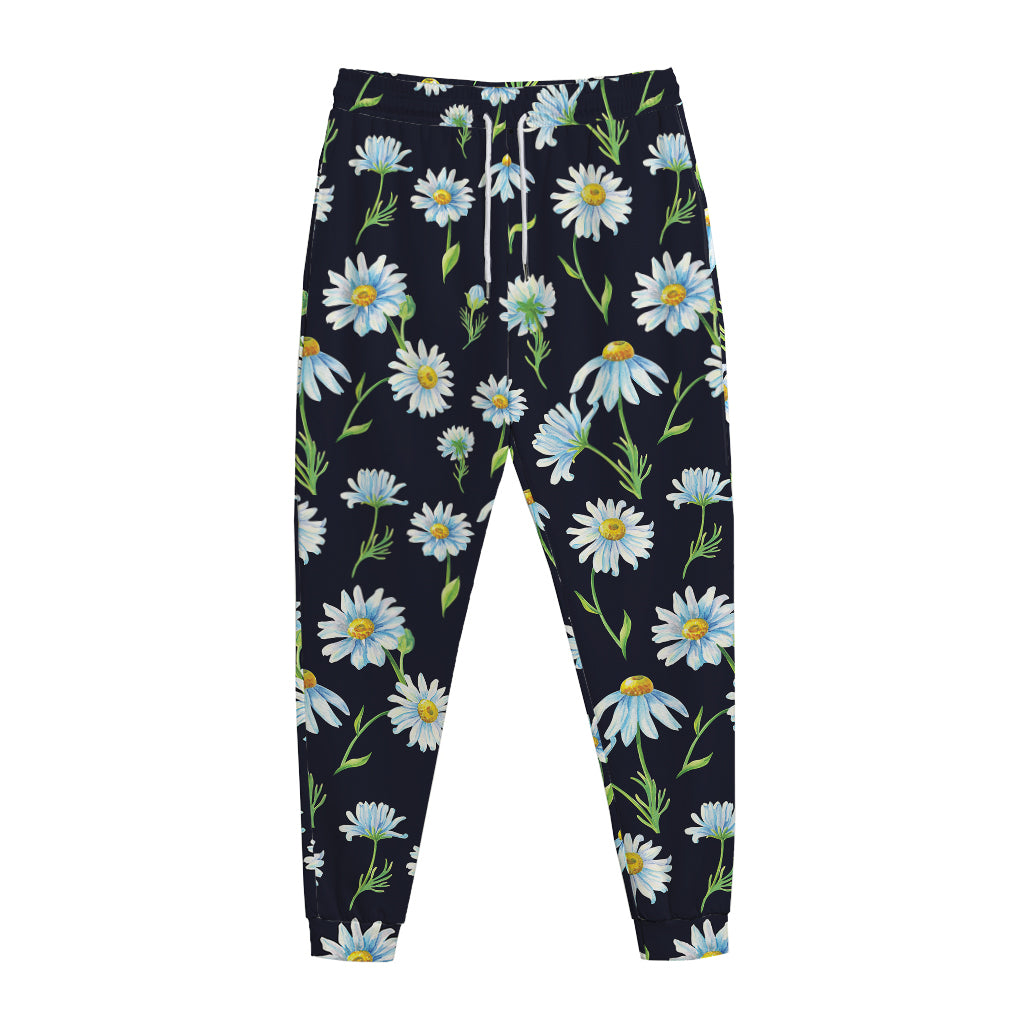Watercolor Daisy Floral Pattern Print Jogger Pants