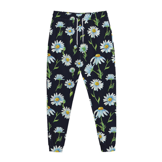Watercolor Daisy Floral Pattern Print Jogger Pants