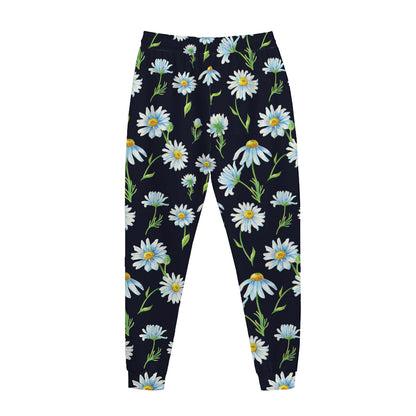 Watercolor Daisy Floral Pattern Print Jogger Pants