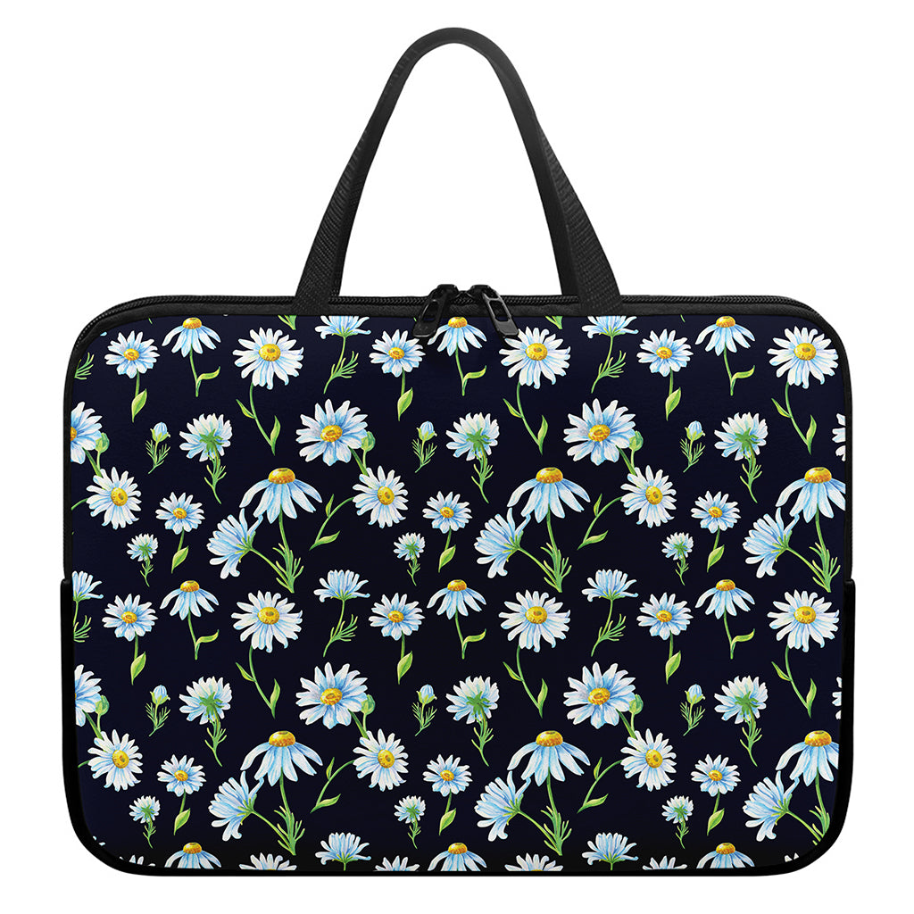 Watercolor Daisy Floral Pattern Print Laptop Sleeve With Handle