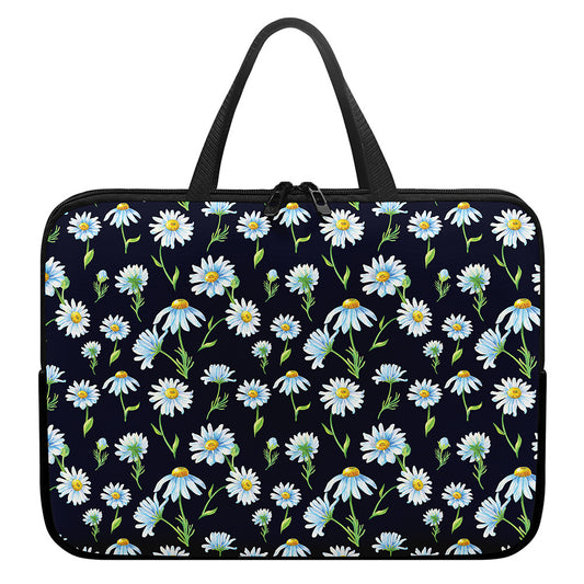 Watercolor Daisy Floral Pattern Print Laptop Sleeve With Handle